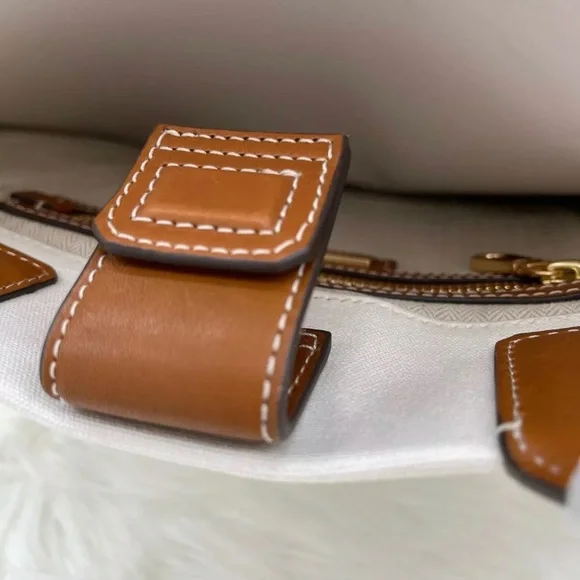 Authentic TORY BURCH Leather/Cotton printed magnetic snap long Tote - Picture 11 of 12